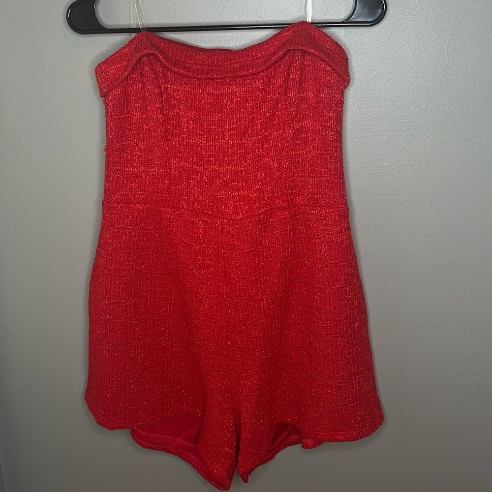 Altar'd State Elle strapless red sparkle romper XL
